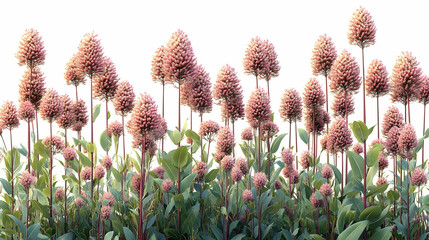 Pink Flowering Plants with Green Leaves Grow Tall and Gracefully Against a White Backdrop