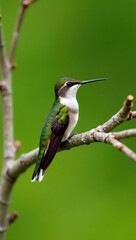 A small black-capped kingfisher, like a ruby-throated hummingbird, perches on a green branch in wild nature