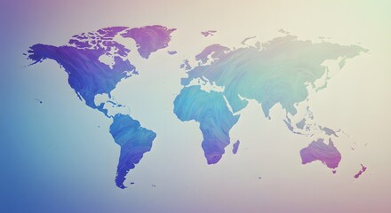 Fototapeta premium Watercolor World Map in Blue and Purple Gradient