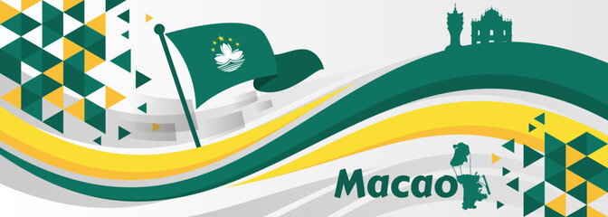 Macau happy national day greeting card, banner vector illustration. Macao holiday 1st of October design element with realistic flag  © Javed