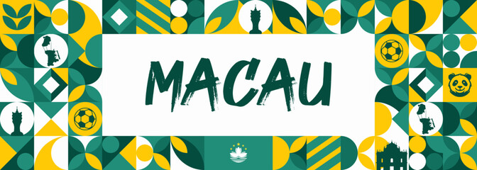 Macau happy national day greeting card, banner vector illustration. Macao holiday 1st of October design element with realistic flag  © Javed