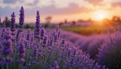 Naklejka premium vast lavender fields in full bloom creating a serene and aromatic landscape