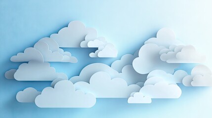 Fototapeta premium Light blue textured background with stylized paper-cut clouds in various sizes, giving a playful feel.