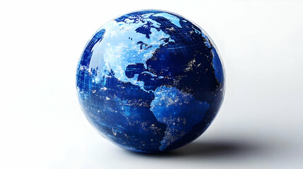 Fototapeta premium 3D Earth Globe Shows Grid Lines and City Lights Beautifully on a White Background