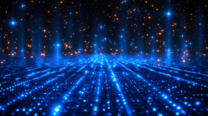 Obraz premium Abstract Blue Background Creates Stunning Visual with Glowing Particles and Light Rays Beautifully.