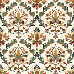 Mughal seamless pattern design featuring persian influences for muslim art vibrant floral motifs in islamic style digital textile print