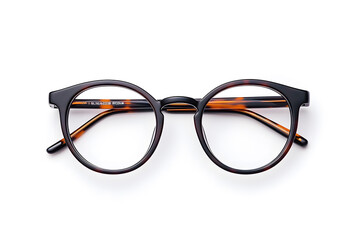 A pair of classic, black-rimmed eyeglasses isolated on white background