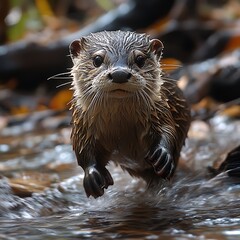Playful otter in wildlife with wet fur high resolution hd picture