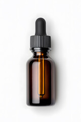 Amber glass dropper bottle with black cap mock up isolated on white background