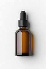 Fototapeta premium Amber glass dropper bottle with black cap mock up isolated on white background
