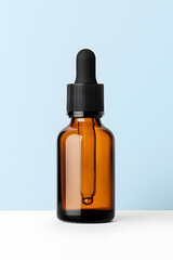 Fototapeta premium Amber glass dropper bottle with black cap mock up isolated on white background