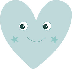 Vector blue heart icon with eyes. Cute pink heart with a face. Shapes of love symbols on a white background. Valentine's Day set. Hearts are pastel, scandi colors. Stickers on social networks
