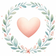 soft pink heart surrounded by delicate leaves and flowers, conveying love and warmth