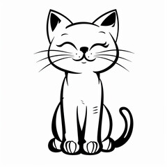 Obraz premium Cute Cat Flat Vector Logo Design in Black and White Outline Style