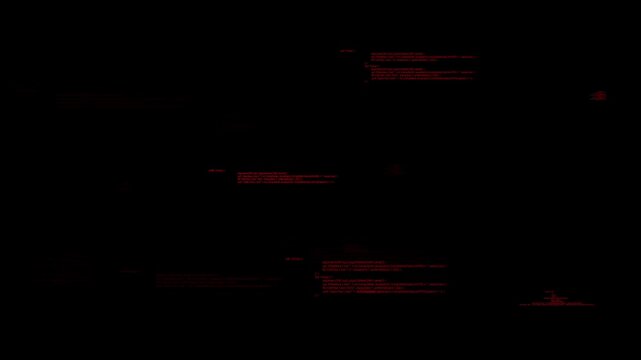 Abstract visualization of glitchy red digital code lines malfunctioning and flickering across a black background with a cyber and futuristic aesthetic for tech visuals