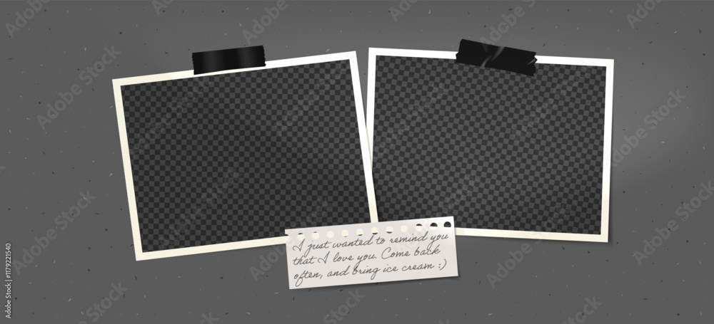 Aufkleber Frame photo collage layout with paper and cement texture background. Retro design vector with square border for album or gallery poster. Vintage painting, photography, and digital mockup.