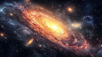 Naklejka premium Cosmic Spiral Galaxy: A Celestial Tapestry of Stars and Nebulae