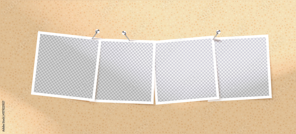 Aufkleber Photo frame template with paper border and scrapbook design. Retro vector layout with square image set on a wall background.