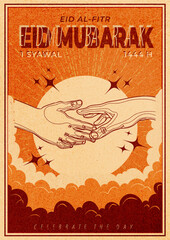 Eid mubarak poster with vintage retro style