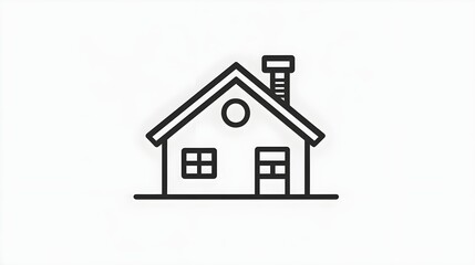 A clean black outline of a house with a chimney against a plain light gray background.