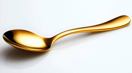 Shiny Gold Spoon Rests Elegantly on a White Surface, Reflecting Light