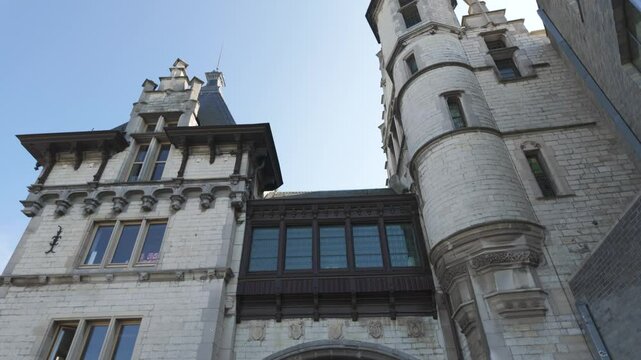 Exterior view of Het Steen medieval fortress in Antwerp, cultural heritage site in Belgium
