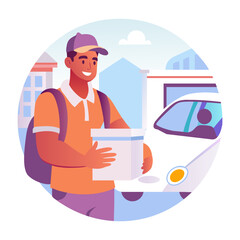 Fototapeta premium A flat illustration of a delivery boy holding a parcel
