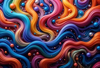 Fototapeta premium Abstract Colorful Swirling Waves With Scattered Spheres