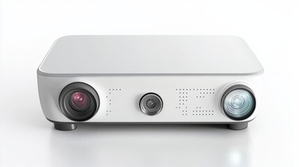 Obraz premium Compact projector with sleek curves, isolated on a bright white background
