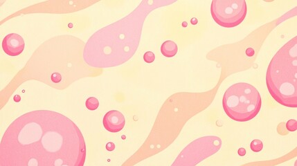 Abstract pastel pink and peach background with bubbles and fluid shapes.