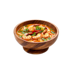 Tom Yum Goong in a Wooden Bowl 