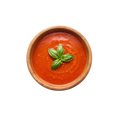 Delicious Tomato Soup in Wooden Bowl 