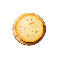 Delicious Swiss Cheese Wheel on Wooden Board 