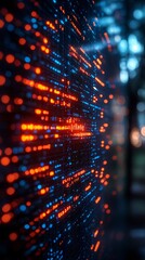 Fototapeta premium Close-Up Photo: Dynamically Flowing Digital Data Stream at Night. AI Generated