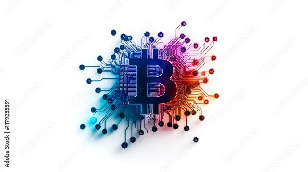 Poster visualizing blockchain technology through dynamic digital artwork in 4k resolution