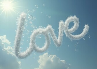 Fototapeta premium LOVE formed by a trail of bubbles floating toward the sky