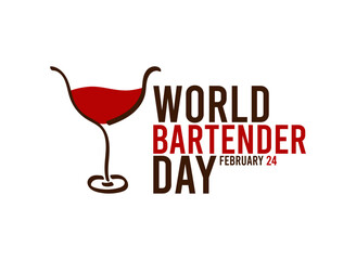 World Bartender Day. February 24. Abstract drinking glass. White background. Poster, card, banner.