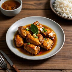 Tender Chicken Adobo Served with Rice and a Rich Savory Sauce Ready to Eat