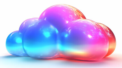 3D Iridescent Cloud Computing Icon Represents Data Storage and Network Connectivity on White Background