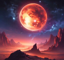 Illustration of outer planet with starry galaxy.