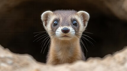 Fototapeta premium Close-up of black-footed ferret with sharp features and whiskers.