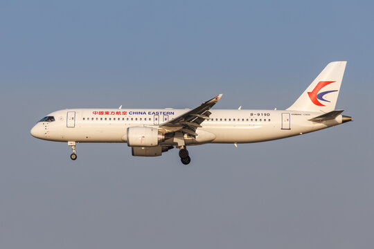 First aircraft developed entirely in China COMAC C919 of China Eastern at Hongqiao Airport in Shanghai, China