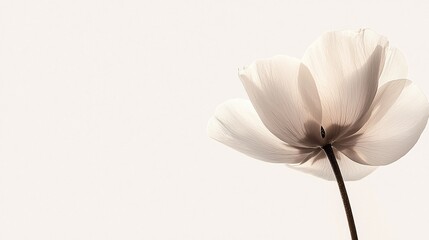 Obraz premium Single delicate white flower on light background.