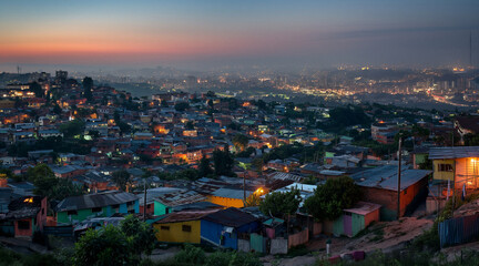 Fototapeta premium Vibrant Evening Skyline of a Hillside Urban Community Illuminated by City Lights