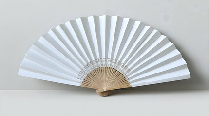 Elegant White Handheld Fan Rests Gracefully on a Clean Surface