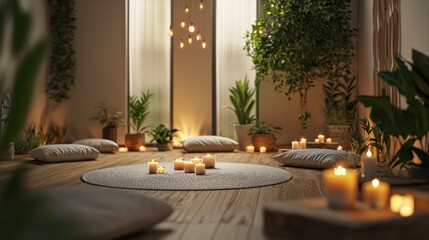 Fototapeta premium Serene Candlelit Meditation Room: Tranquility and Inner Peace