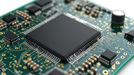 Fototapeta premium Close-up of a microchip on a circuit board.