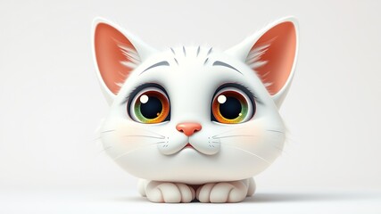 Fototapeta premium Adorable Cartoon White Cat Big Eyes - Colorful AI Art