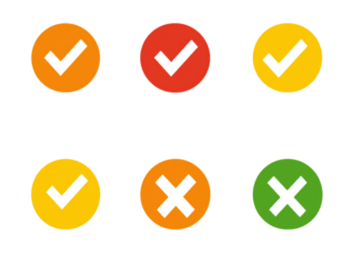 Colorful Check Marks and Crosses A Set of Six Versatile Icons for User Interfaces and Designson white and transparent Background - Powered by Adobe