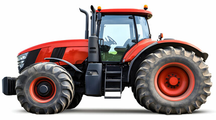 Obraz premium Modern Red Tractor Isolated on White Background Shows Power and Utility in Agriculture